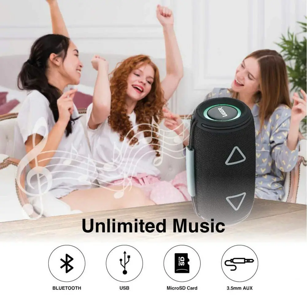 Laser Portable Fabric Wireless Bluetooth Speaker LED Audio/Music TWS Max Black