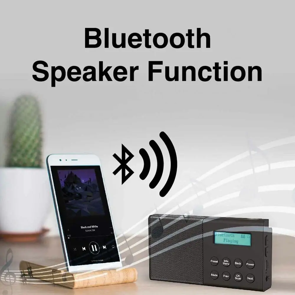 Laser DAB/FM Portable Radio w/ Wireless Bluetooth Speaker Portable Stereo Black