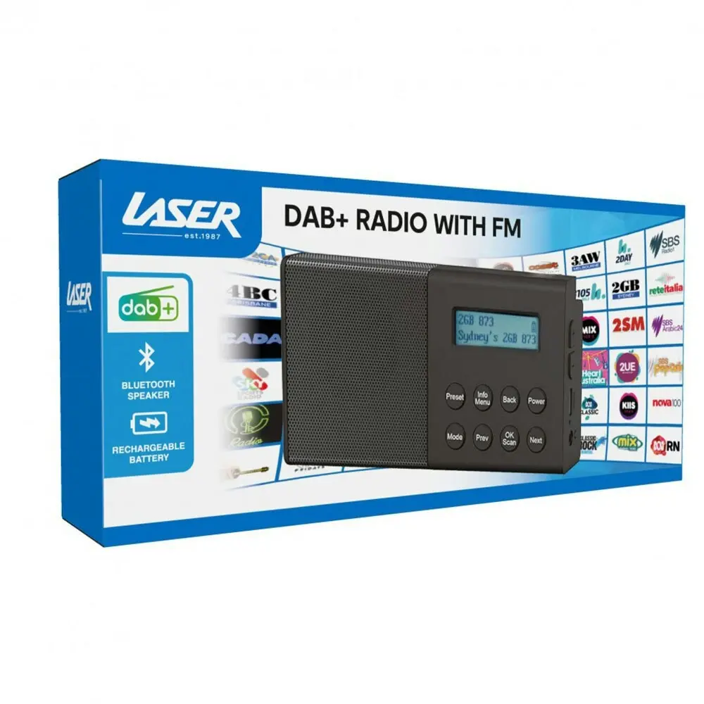 Laser DAB/FM Portable Radio w/ Wireless Bluetooth Speaker Portable Stereo Black