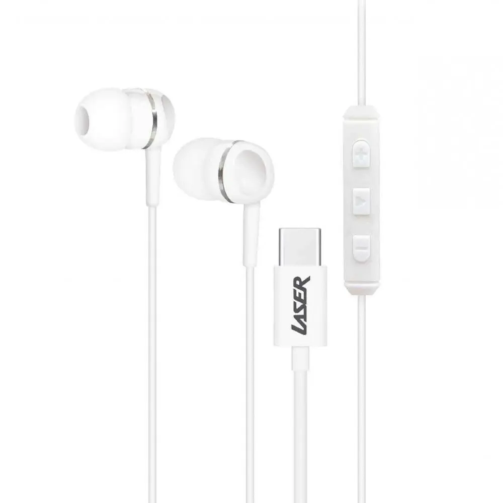 2x Laser USB-C Silicone Tip Earphones 1.2m w/Microphone For iPhone/Samsung White