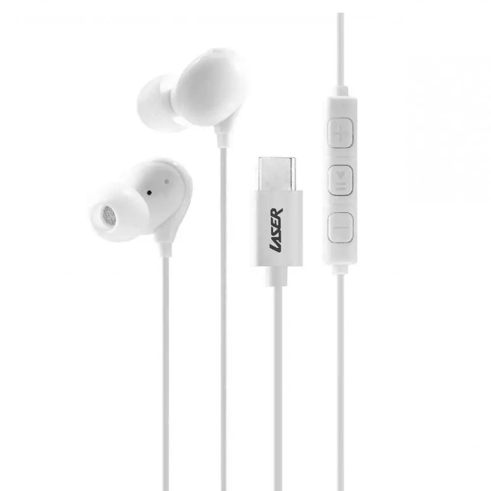 2x Laser Wired USB-C In-Ear Earphones w/ In-Line Controls 1.2m For iPhone 15 WHT