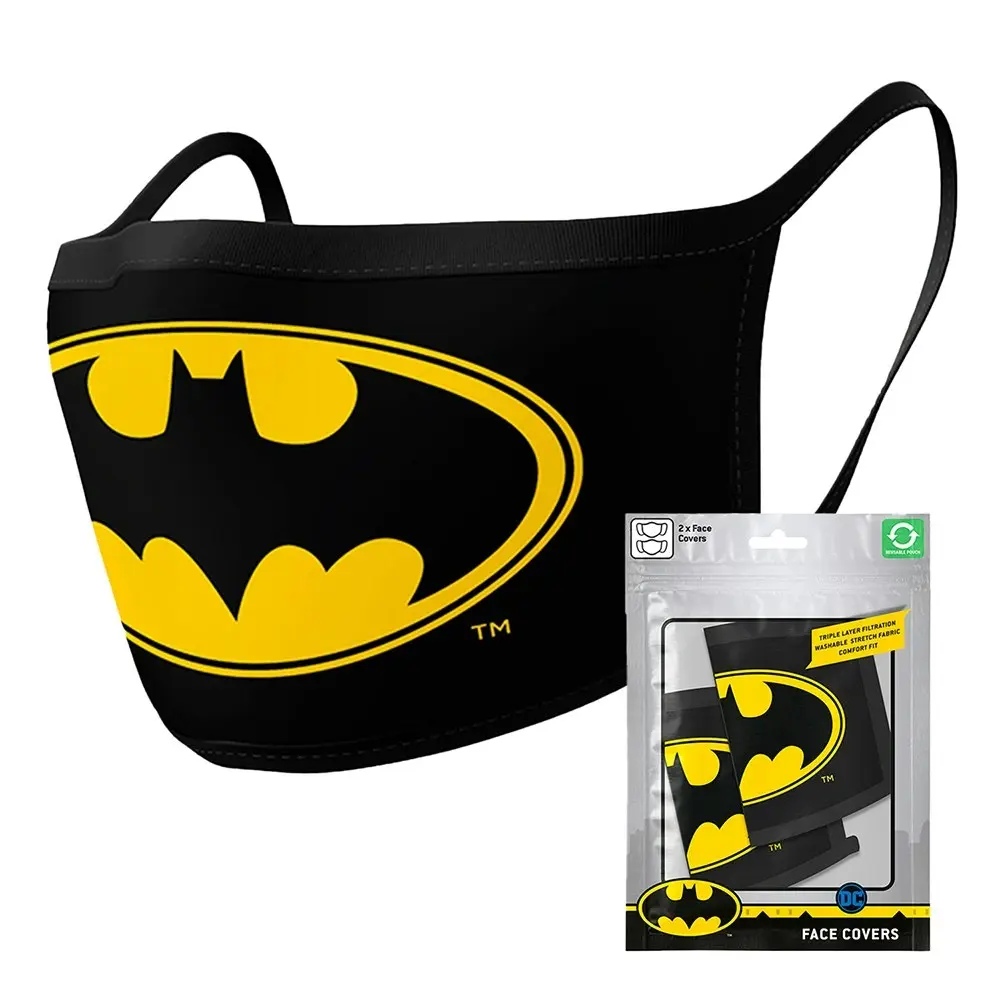 4pc DC Comics Batman Logo Themed Fabric Reusable Mask/Face Covering Yellow/Black