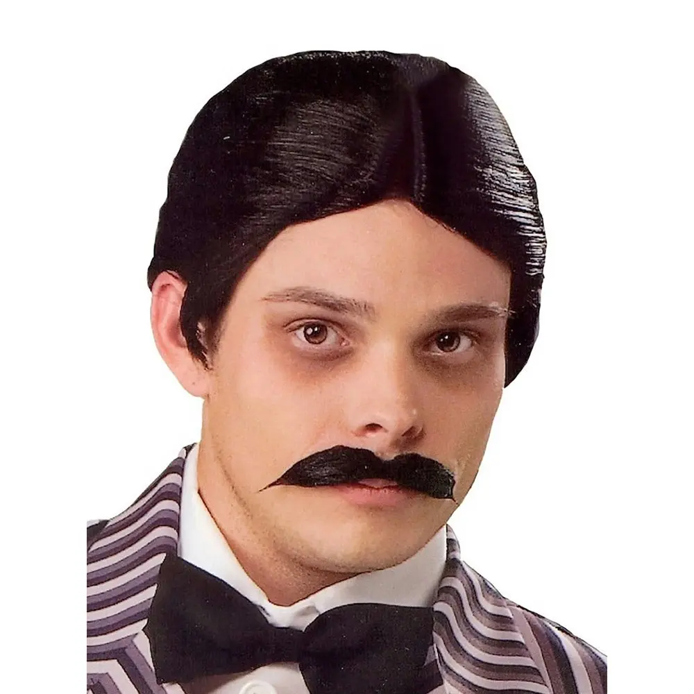 Adams Family Gomez Wig & Moustache Set Adult Halloween Costume Accessory Black