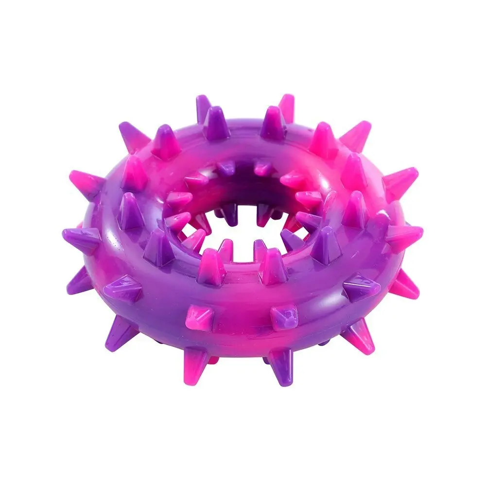 4x Paws & Claws Spikey Durable Donut Dog Chew Squeaky Toy Assorted 14x6cm