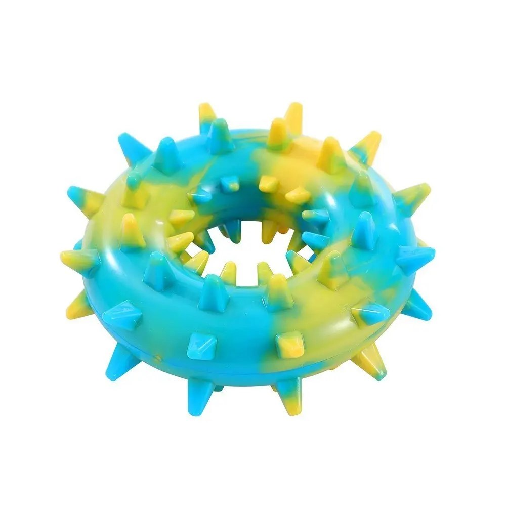 4x Paws & Claws Spikey Durable Donut Dog Chew Squeaky Toy Assorted 14x6cm