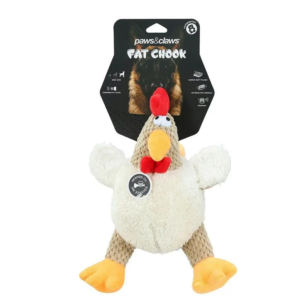 2x Paws N Claws Pet Dogs Fat Chook Soft Plush 28cm Chew Toy w/ Built-In Squeaker