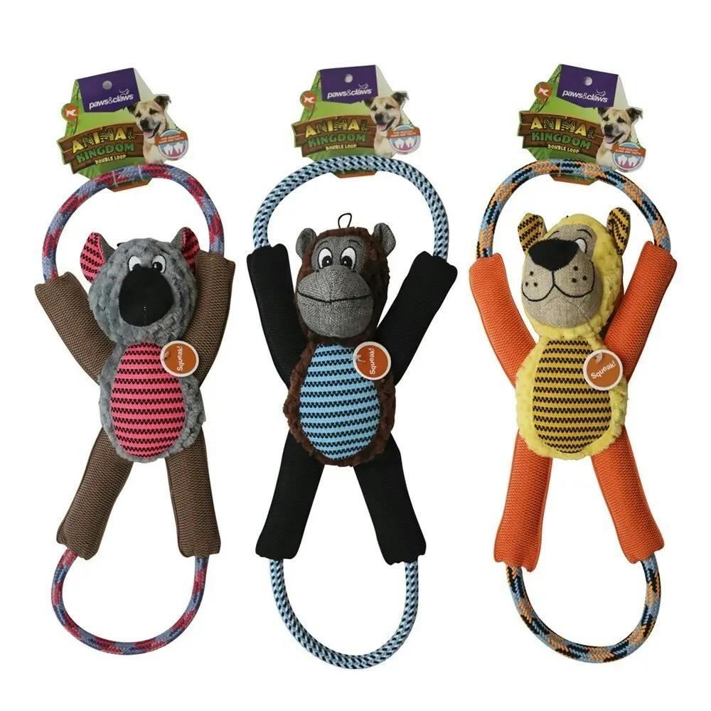 2x Paws & Claws Animal Kingdom Double Loop Pet/Dog Play Toy 57cm Assorted