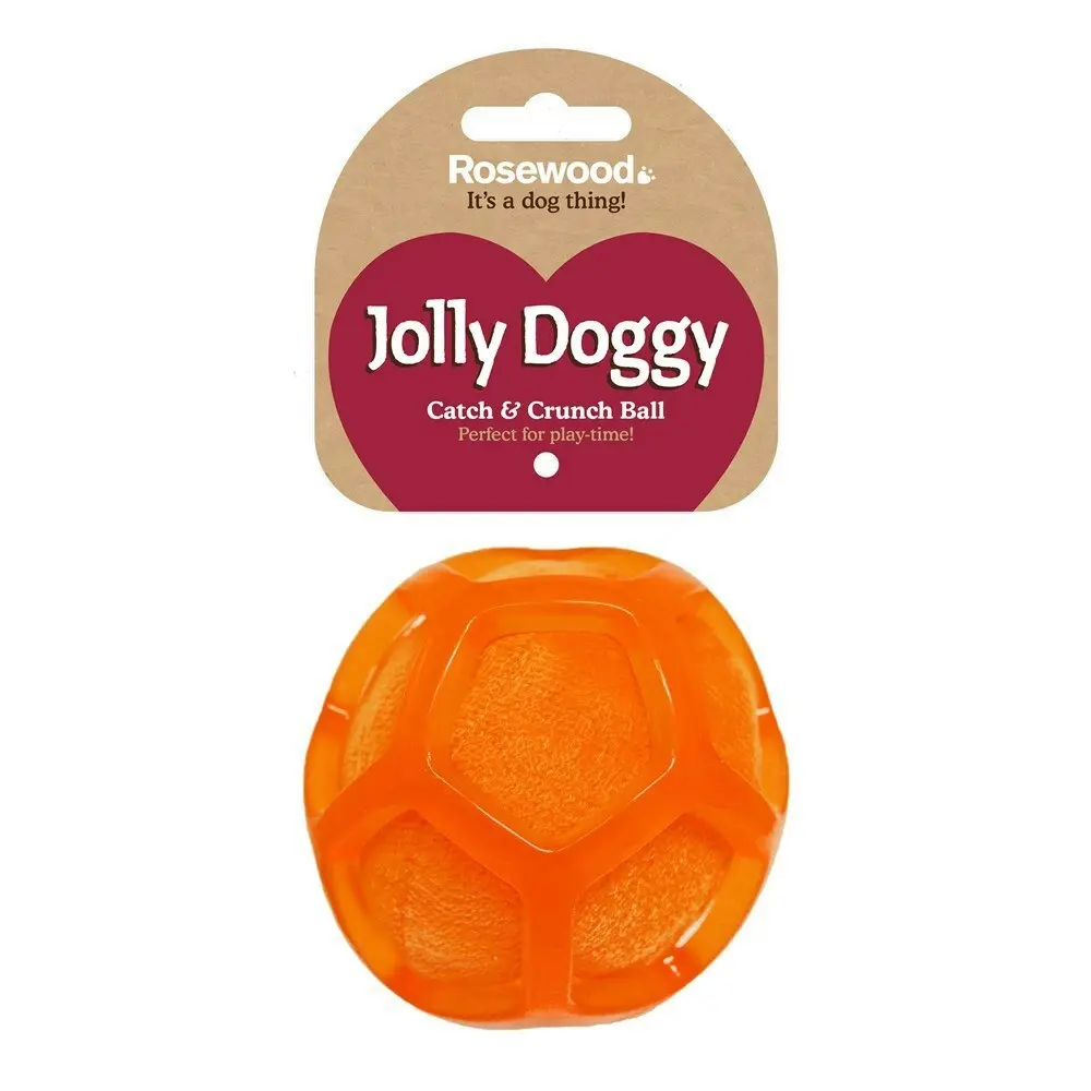 3x Rosewood Jolly Doggy Catch & Crunch Ball Pet Dog Chew Fun Playing Toy Orange