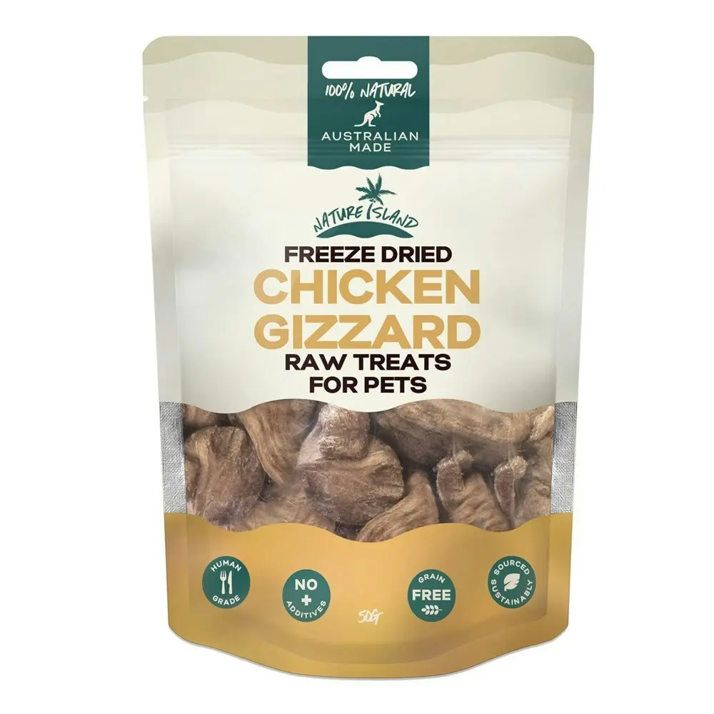 2x Nature Island Freeze Dried Chicken Gizzard 50g AU Made Dog/Cat Raw Treats