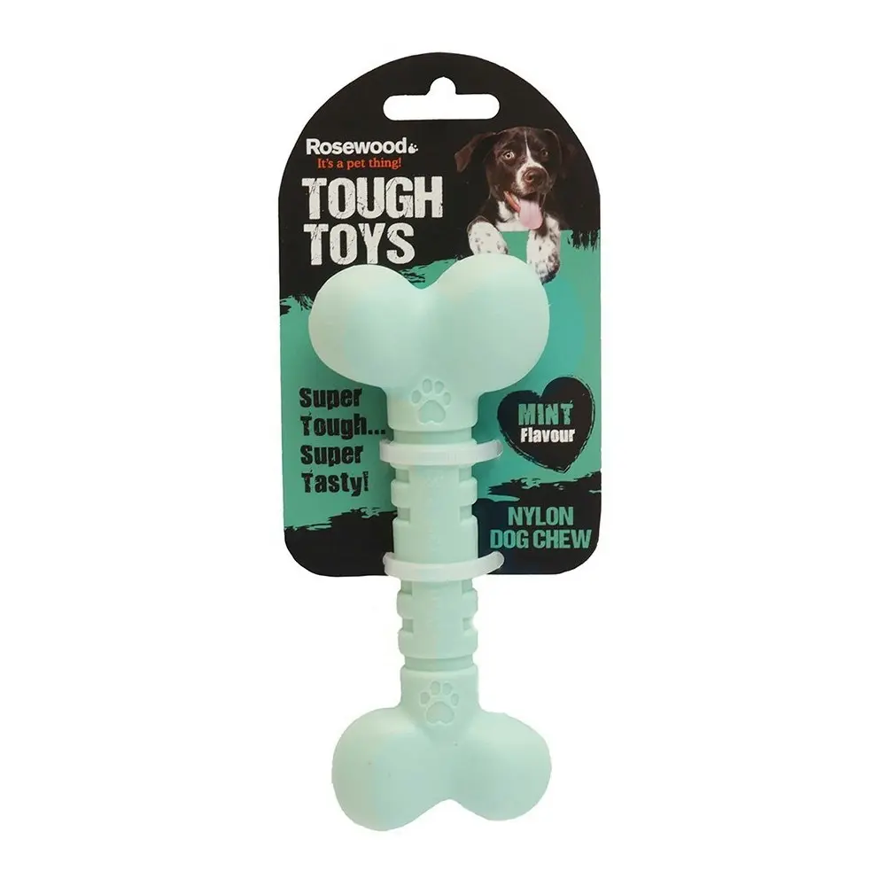 4x Rosewood Tough Guys Nylon 12.5cm Flavoured Mint Bone Dental Chew Toy S Green