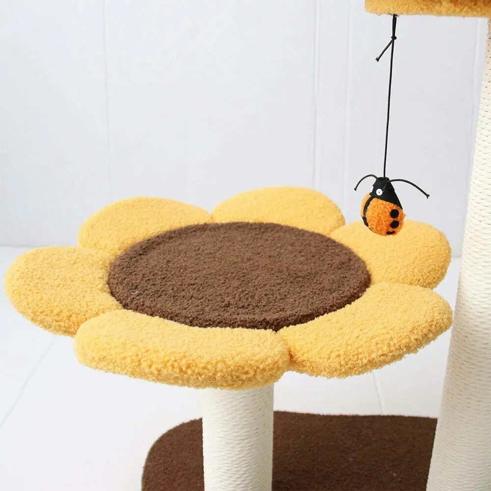 Cmisstree 2-Level Sunflower Pet Cat Scratching Tree Post w/Hanging Toy Scratcher