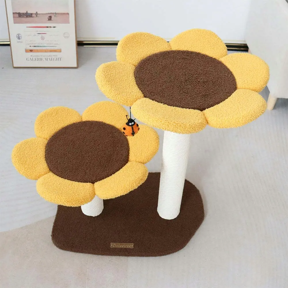 Cmisstree 2-Level Sunflower Pet Cat Scratching Tree Post w/Hanging Toy Scratcher