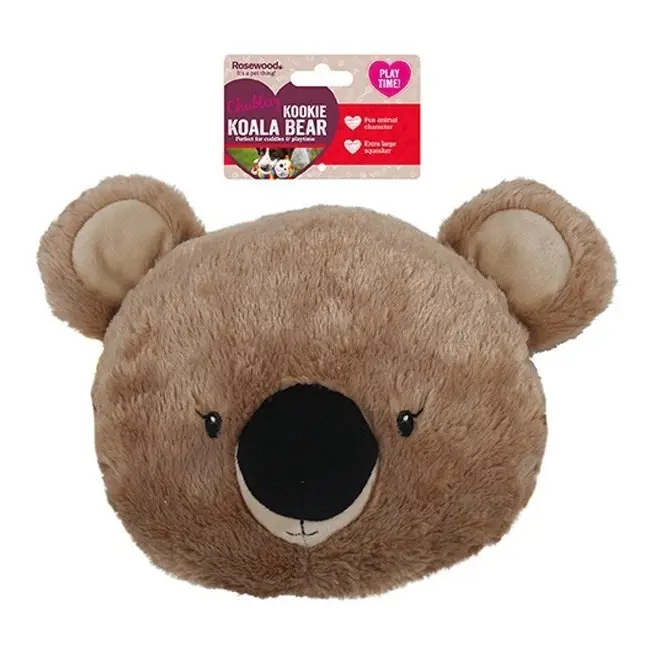 2x Rosewood Kookie Koala Bear Head Plush Squeaker Pet Dog Interactive Toy Brown