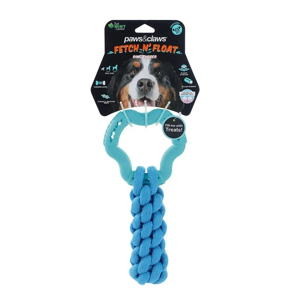 2x Paws & Claws Fetch N' Play Ring + Rope Tugger Dog/Pet Toy Assorted 24x12x6cm