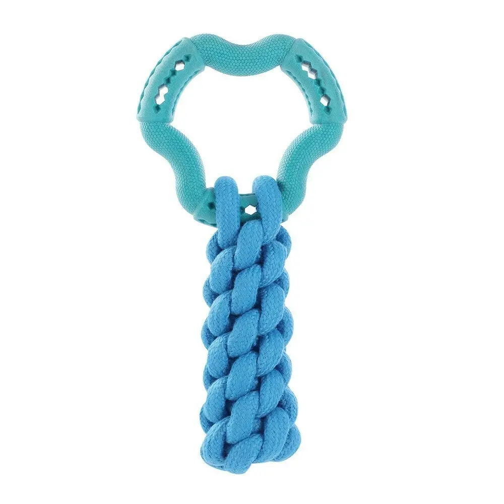 2x Paws & Claws Fetch N' Play Ring + Rope Tugger Dog/Pet Toy Assorted 24x12x6cm