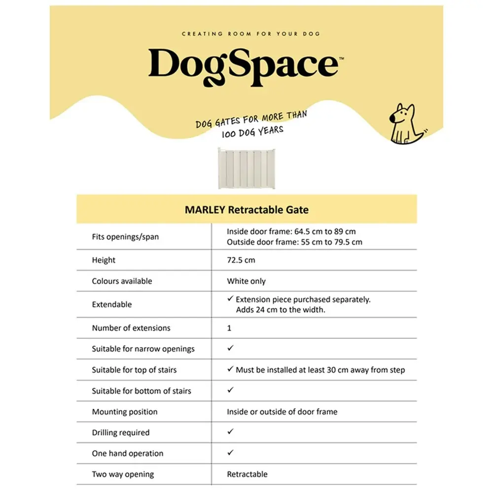 DogSpace Marley Pet Security Guard/Gate Retractable 72.5x92cm Dog/Pet White