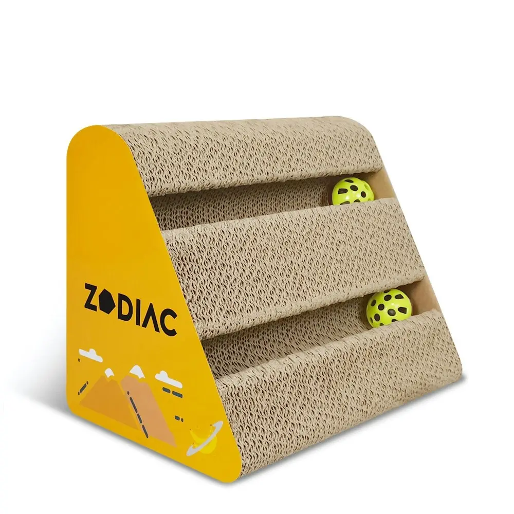 2x Zodiac Banana 28x17cm Triangle Pet Cat Scratcher w/ Ball Interactive Fun Toy