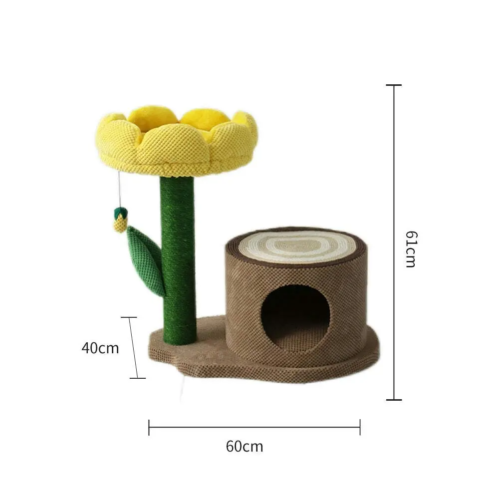 Catio Pet Cat Log Scratcher House w/ Yellow Camelia Scratching Tree Furniture