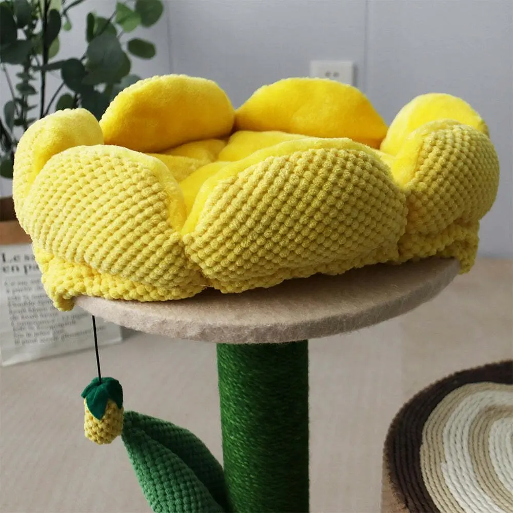 Catio Pet Cat Log Scratcher House w/ Yellow Camelia Scratching Tree Furniture