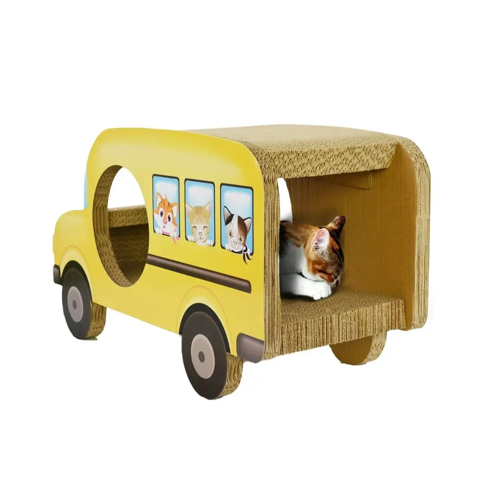 Zodiac Pet Cat 61x35cm Scratcher Toy Play Scratching Furniture House Yellow Bus