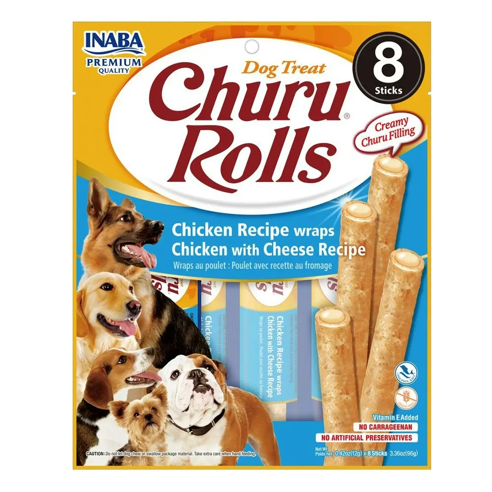 48x INABA Pet Dog Churu Snack/Nibbles Chewing Treat Rolls Chicken Wraps 96g