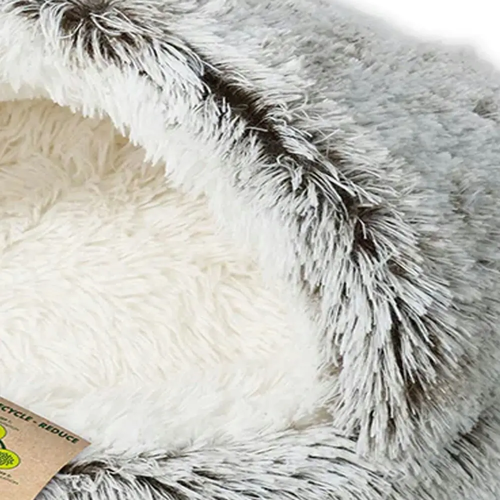 M-Pets Snugo ECO Pet/Cat Fleece Hooded Calming Sleeping Bed 50x30cm White/Grey