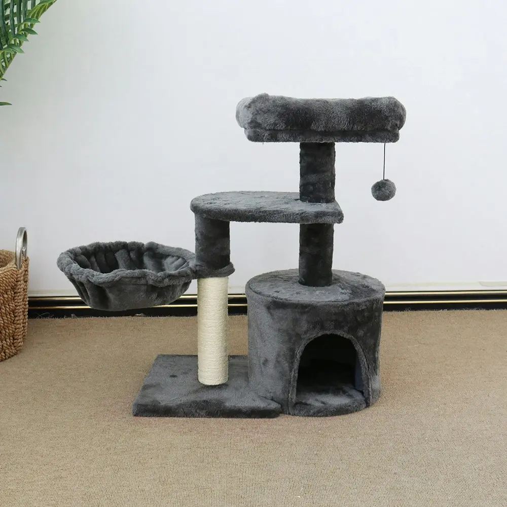 Catio Chipboard Flannel Cat Scratching Tower Cubby Furniture Pet Play Tree Grey