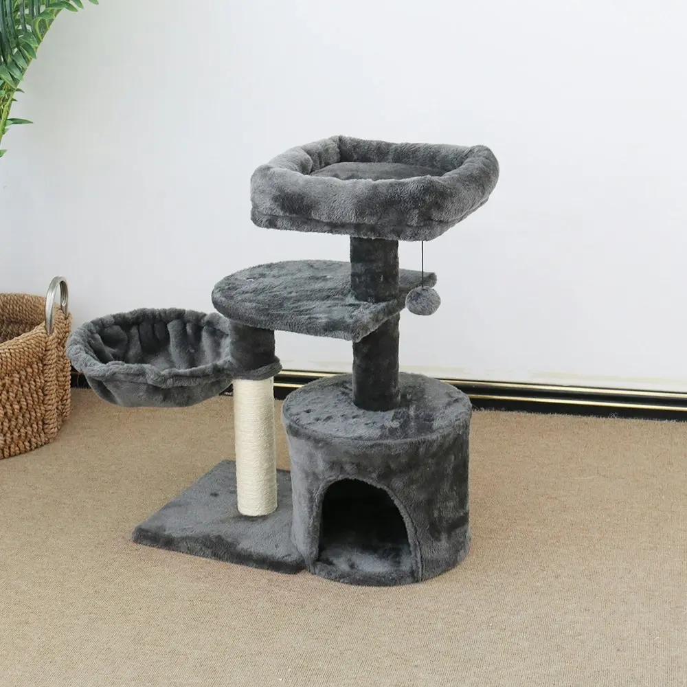 Catio Chipboard Flannel Cat Scratching Tower Cubby Furniture Pet Play Tree Grey