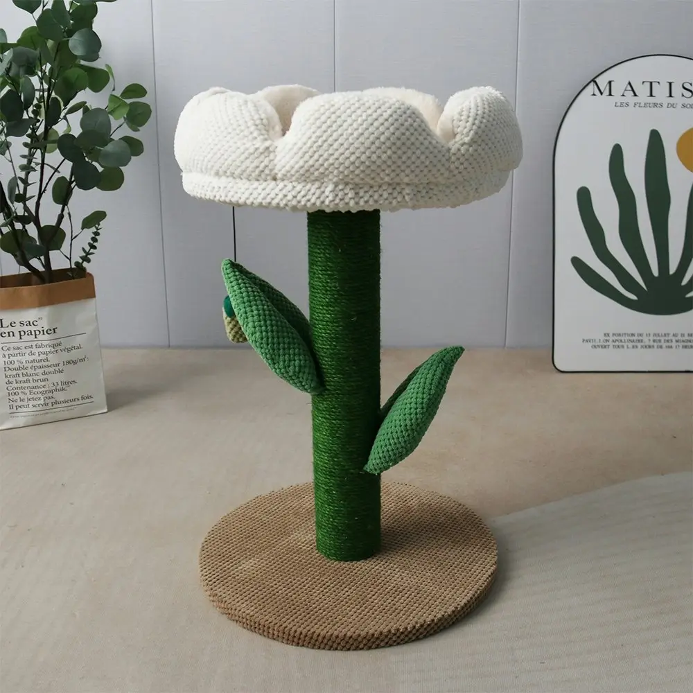 Catio White Camelia Flower Cat Pet Scratching Tree Furniture Scratcher Post