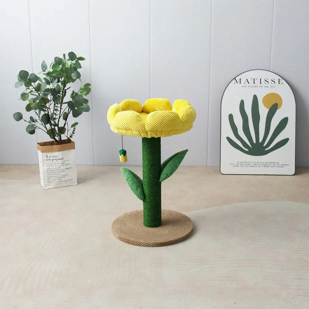 Catio Yellow Camelia Flower Cat Pet Scratching Tree Furniture Scratcher Post