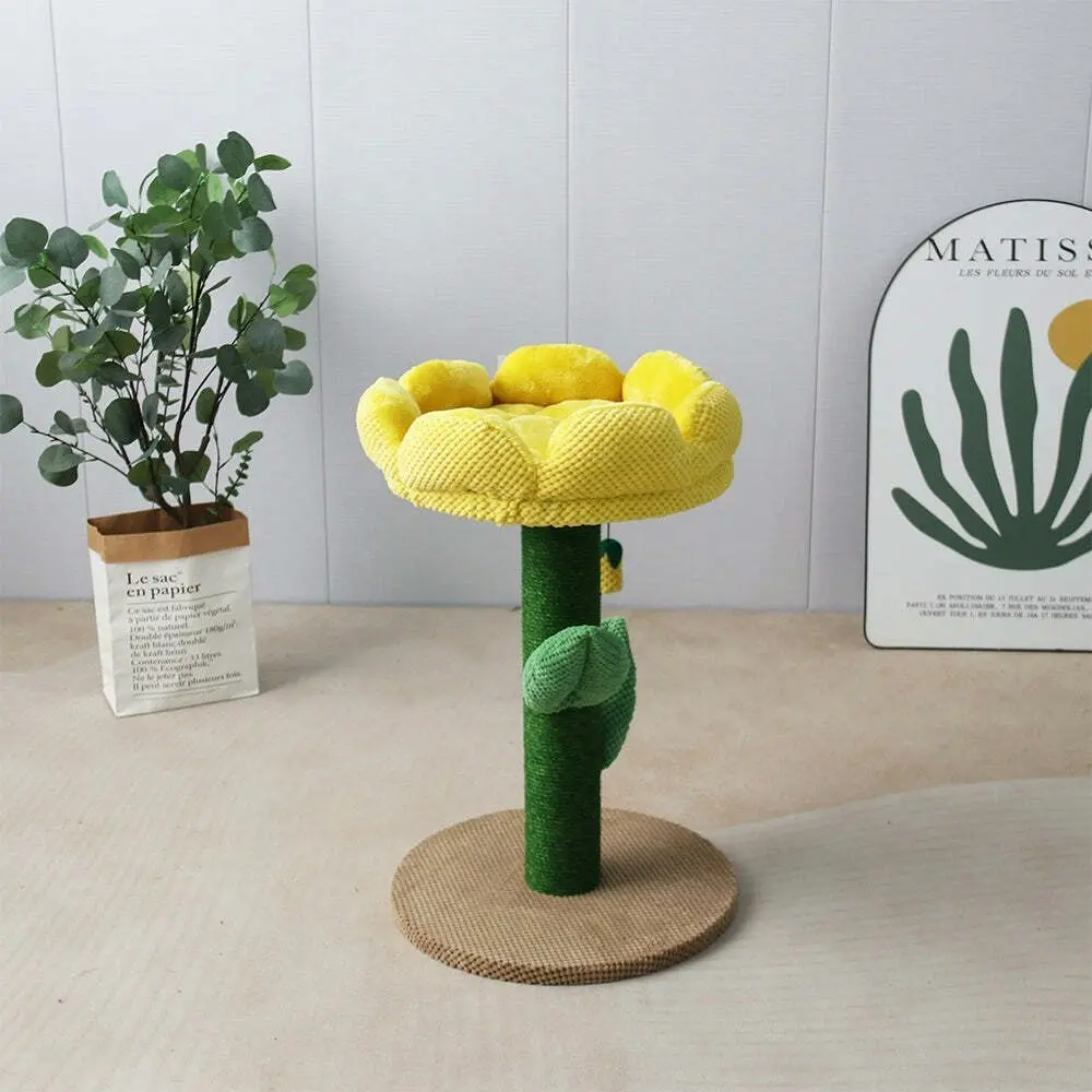 Catio Yellow Camelia Flower Cat Pet Scratching Tree Furniture Scratcher Post