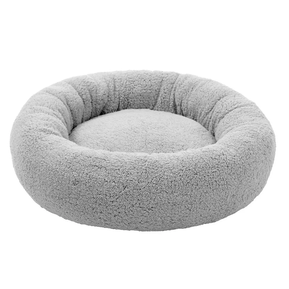 Paws & Claws Sherpa 70cm Rnd Pet Dog Bed Comfort/Sleeping Cushion LRG Light Grey