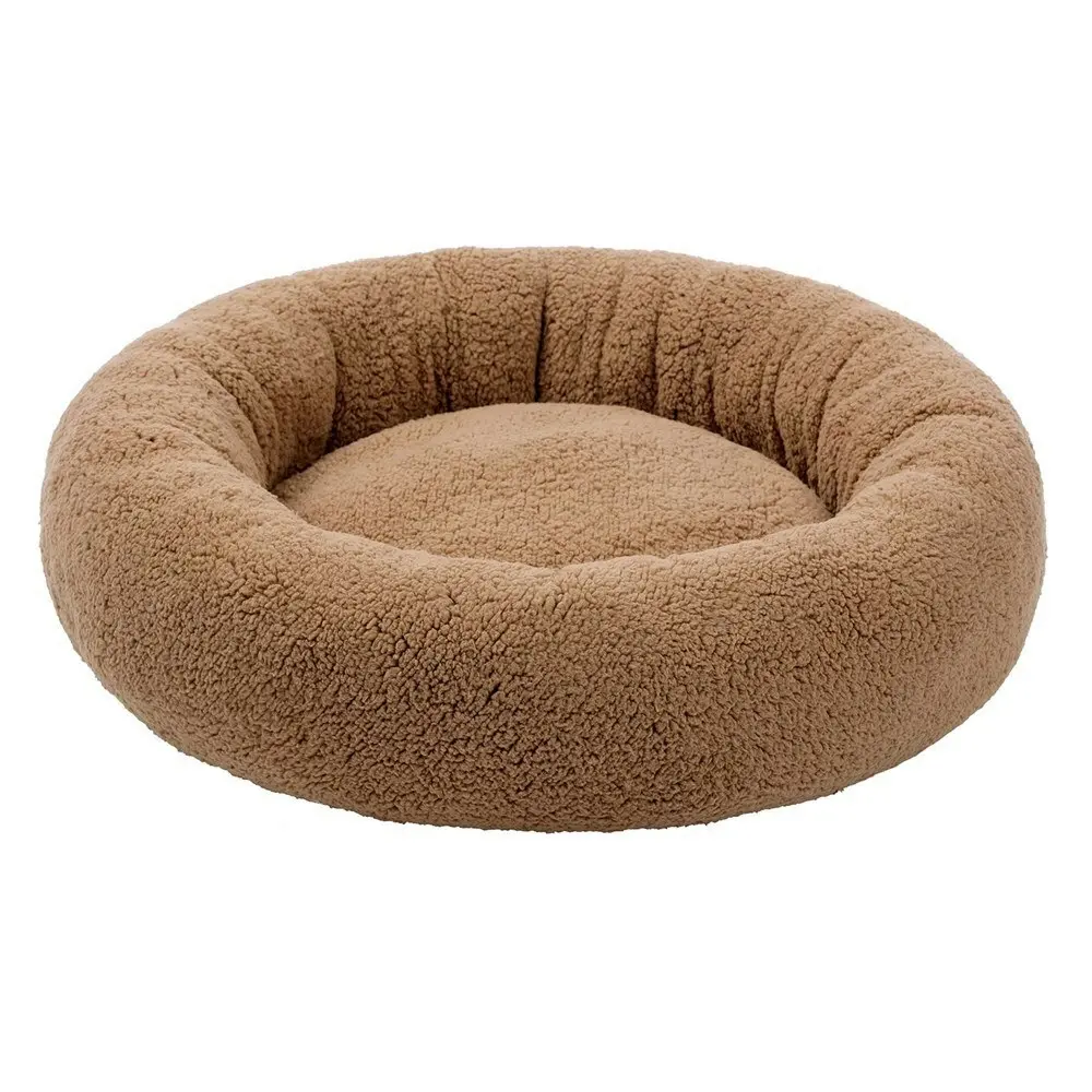 Paws & Claws Sherpa 70cm Round Pet Dog Bed Comfort/Sleeping Cushion Large Camel