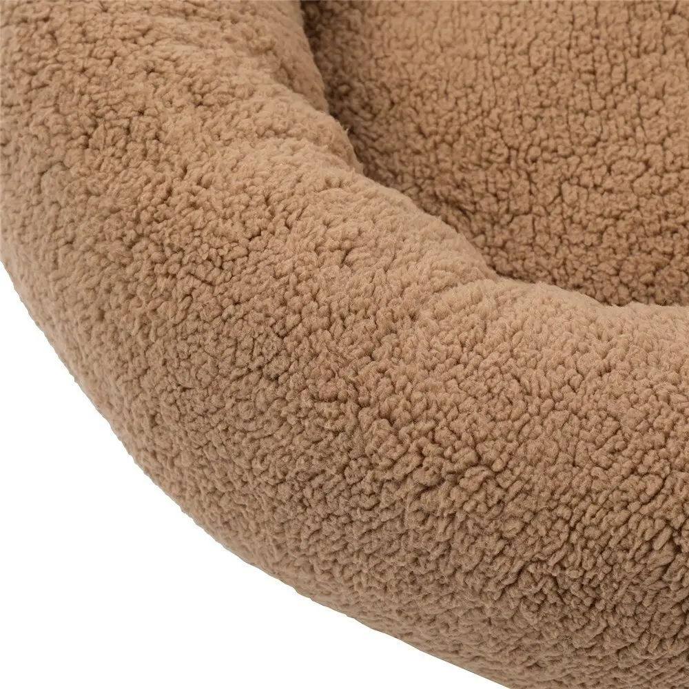 Paws & Claws Sherpa 70cm Round Pet Dog Bed Comfort/Sleeping Cushion Large Camel