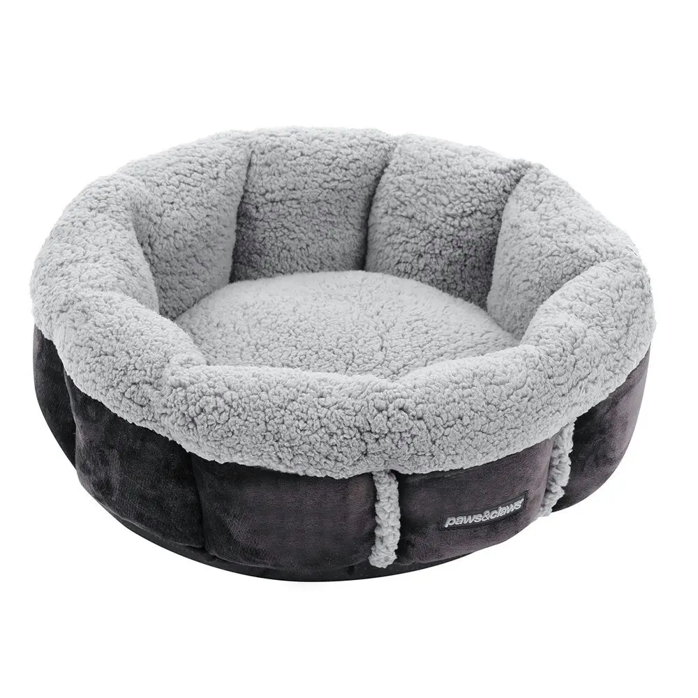 Paws & Claws Primo Plush 50cm Pet Snuggler Bed Dog/Puppy Round Grey/Charcoal