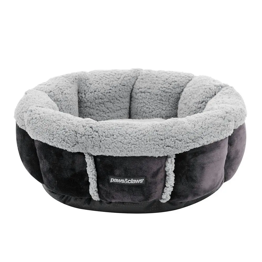 Paws & Claws Primo Plush 50cm Pet Snuggler Bed Dog/Puppy Round Grey/Charcoal