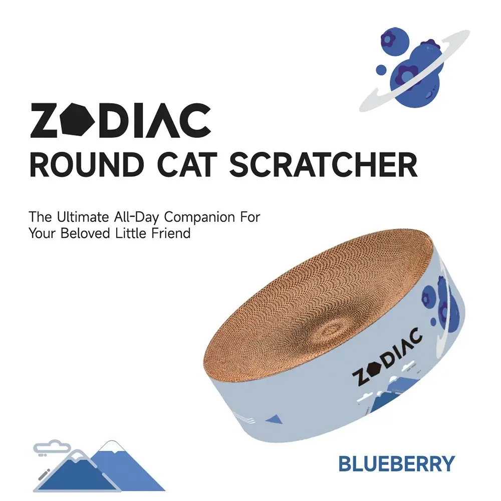 Zodiac 40x10cm Blueberry Pet Cat Scratcher Round Scratching Cardboard Bed Blue