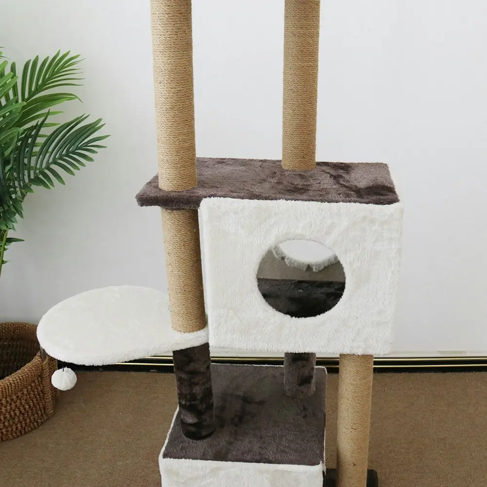 Catio Deluxe 141cm Multi-Function 3-Level Dual Pet Cat Scratching Tree Post WHT