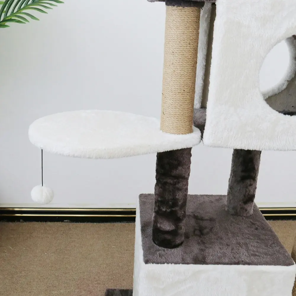 Catio Deluxe 141cm Multi-Function 3-Level Dual Pet Cat Scratching Tree Post WHT