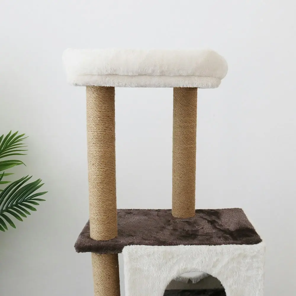 Catio Deluxe 141cm Multi-Function 3-Level Dual Pet Cat Scratching Tree Post WHT