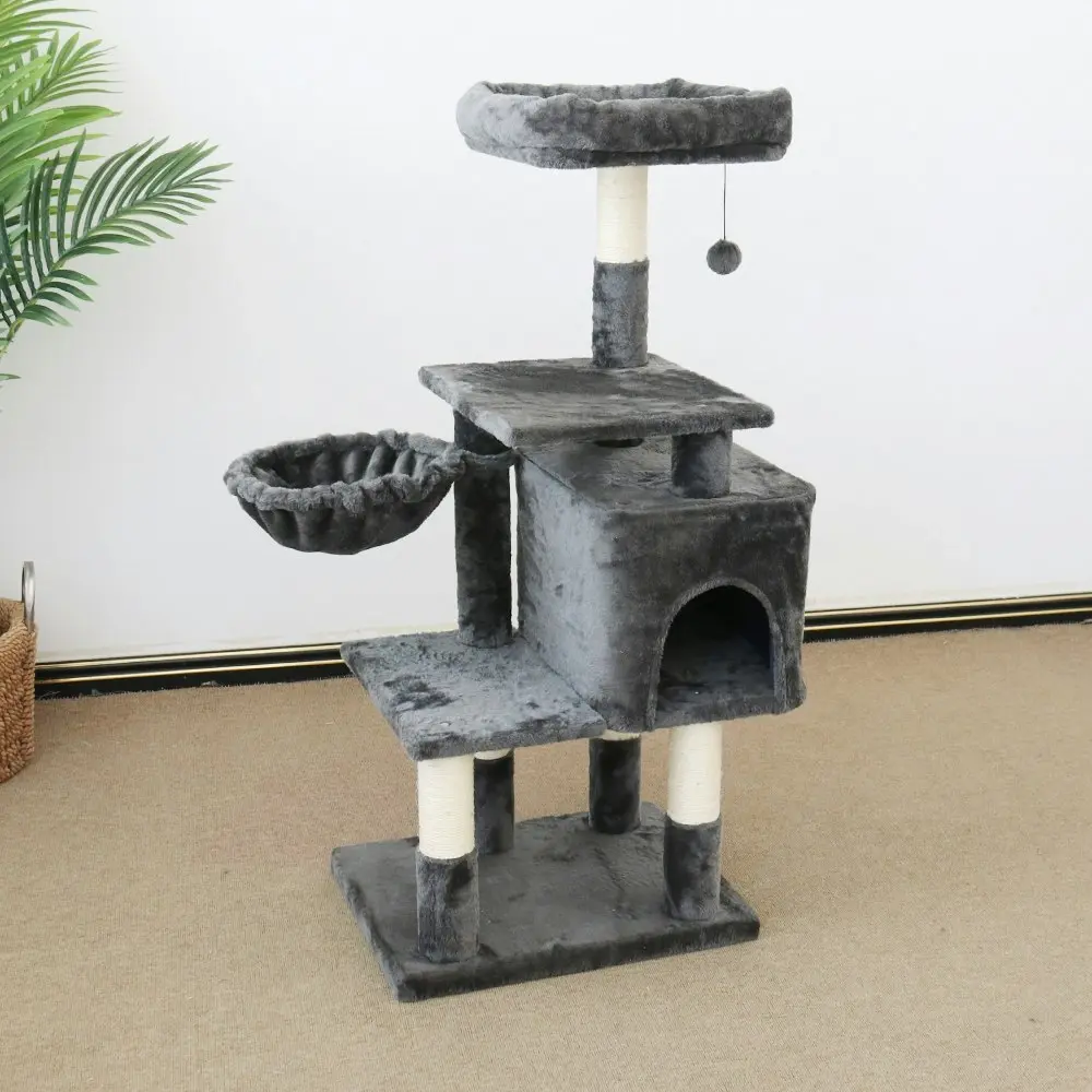 Catio 112cm Chipboard Flannel Cat Scratching Tree Abode Post Furniture Black