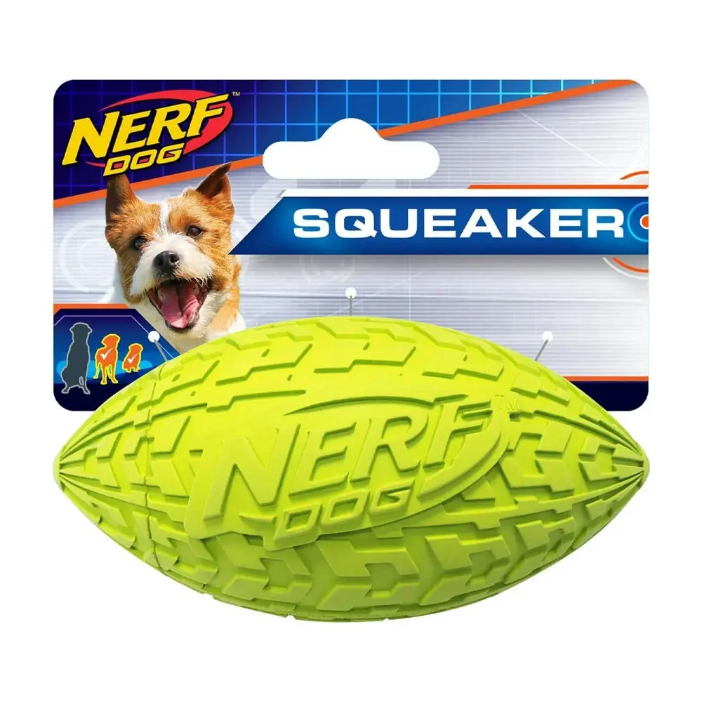 2x Nerf 4" Small Tire Gripped Squeaker Football Dog/Animal Chew/Play Toy Green