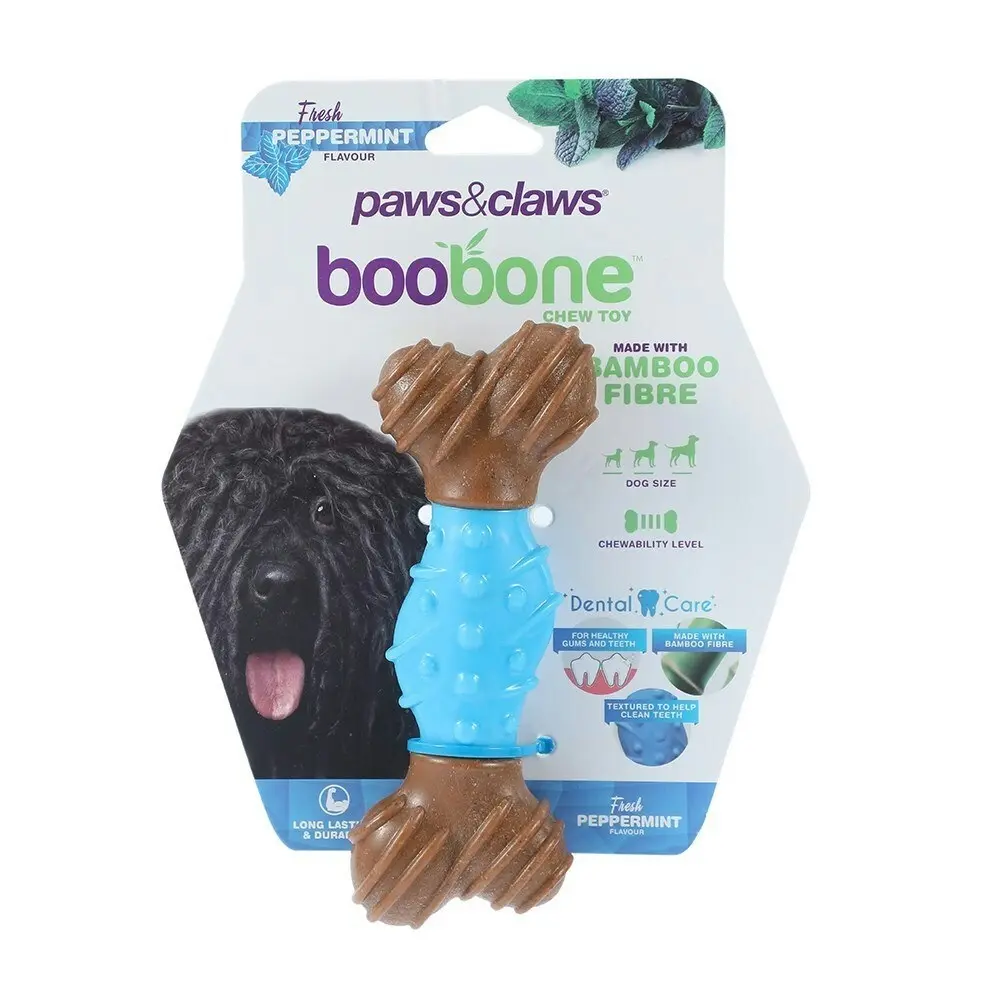 2x Paws & Claws BooBone 15cm Bamboo Fibre Dental Dog Chew Treat/Toy Peppermint