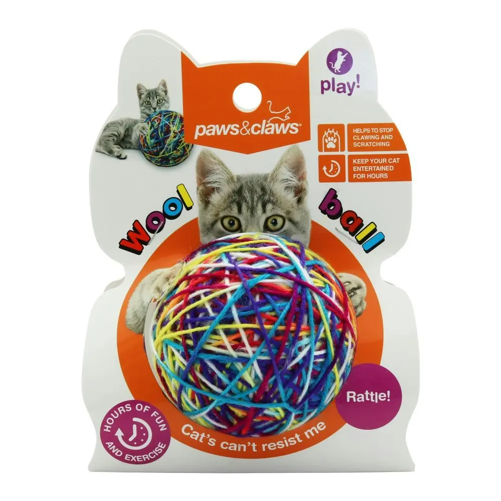 2x Paws And Claws 9cm Cat/Kitten/Pet Play/Exercise Toy Wool Ball/Yarn w/ Rattle