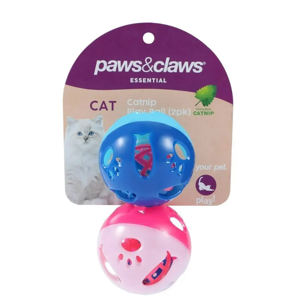 2x 2PK Paws & Claws 6cm Catnip Jingle Ball Pet Cat/Kitten Interactive Ball Toy