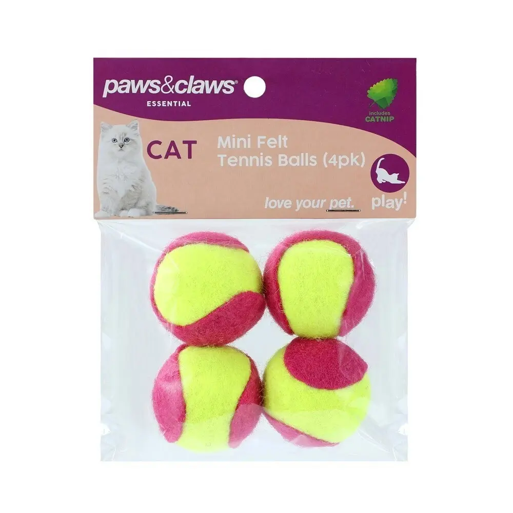 2x 4PK Paws & Claws Mini Felt 4cm Catnip Tennis Ball Interactive Cat Toy Pink