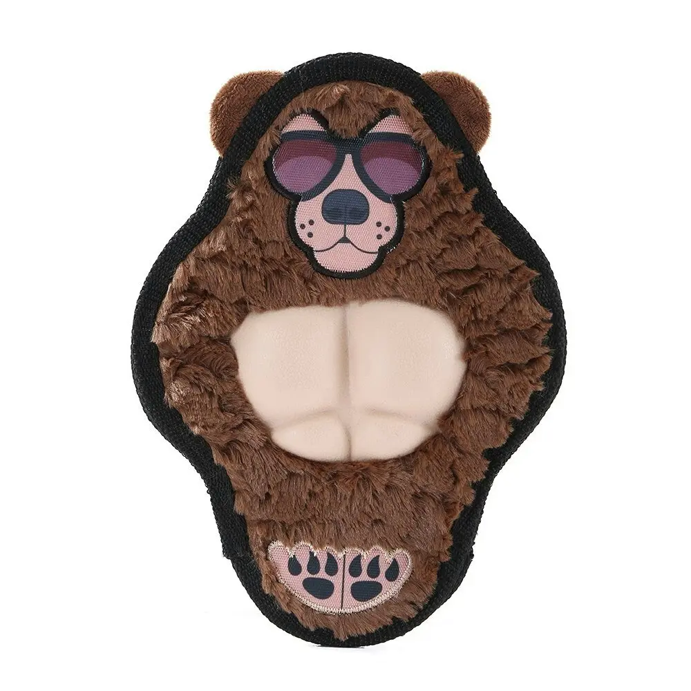 Paws & Claws 27cm Cool Guy Grizzly Bear TPR Chest Flat Plush Dog Squeaker Toy