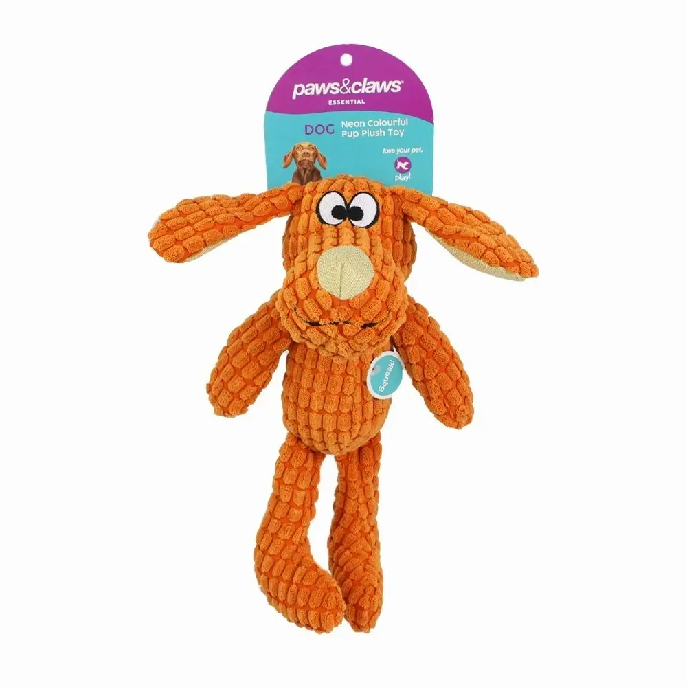 Paws & Claws Neon Pup Plush/Soft Interactive/Play Dog/Pet Toy Asstd 28x20x10cm