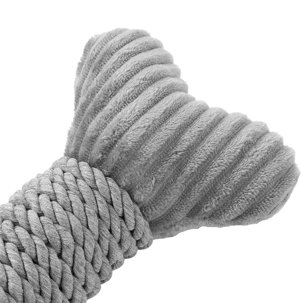 2x Paws & Claws 30x14cm Roped-Up Plush Bone Squeaker Pet/Dog Fun Play Toy Grey