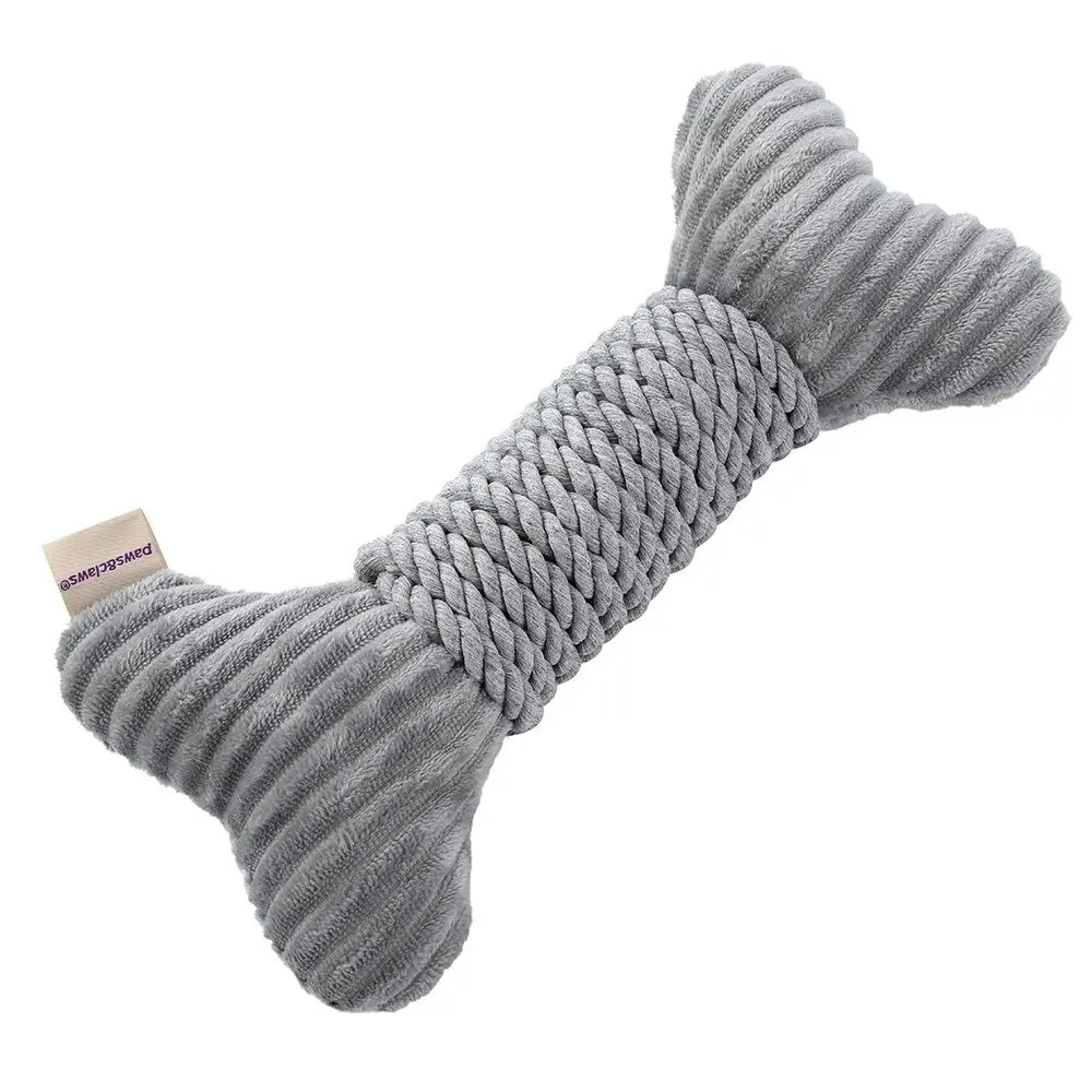 2x Paws & Claws 30x14cm Roped-Up Plush Bone Squeaker Pet/Dog Fun Play Toy Grey